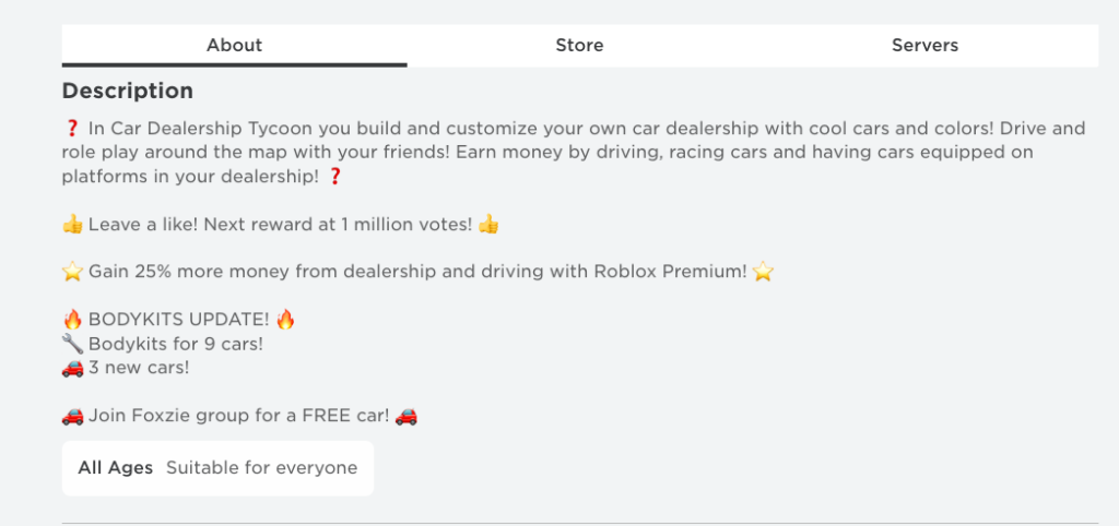 Roblox description example